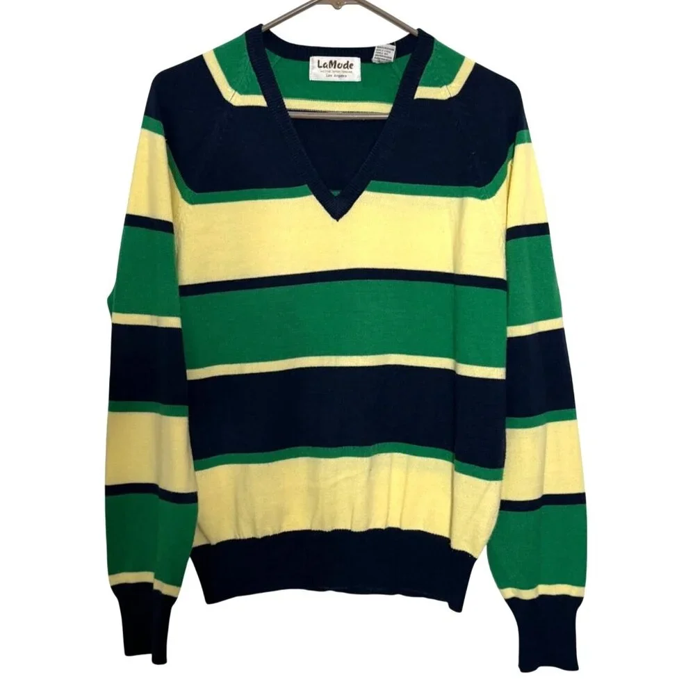 1980s LaMode Active Sportswear Los Angeles Golf Striped Sweater Women's M